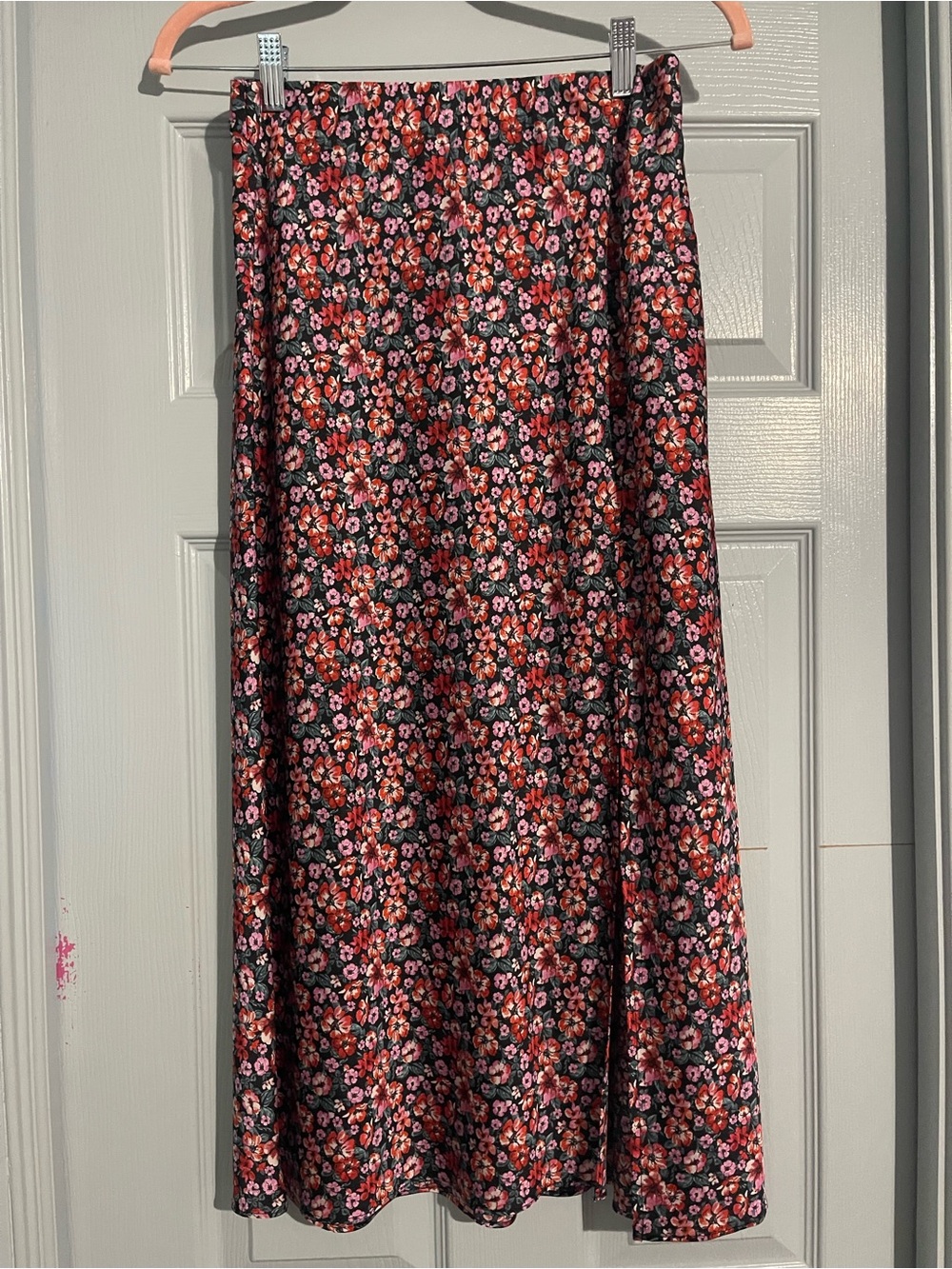 Blue Rain Black Floral Maxi Skirt with Pink and Red Flowers